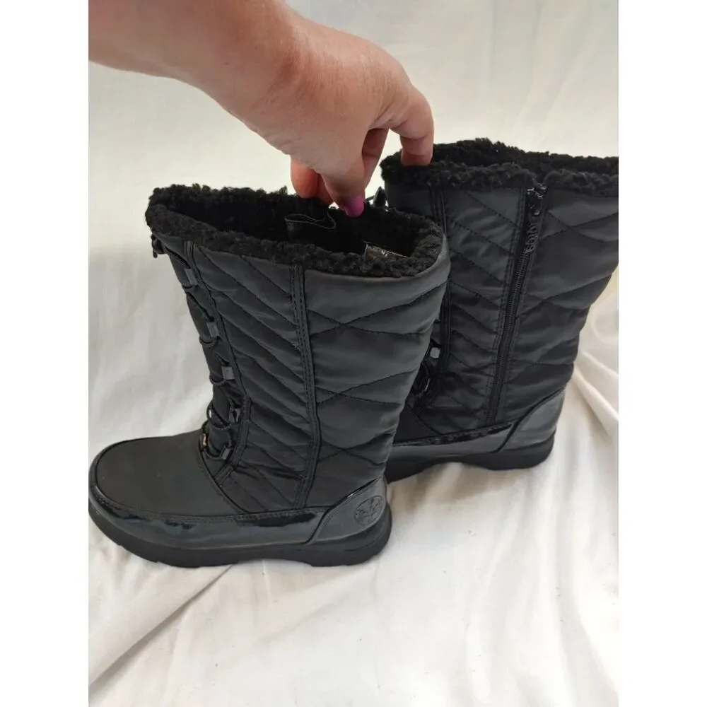 Totes SHELLY Girls Size 4 Black Faux Fur Boots.